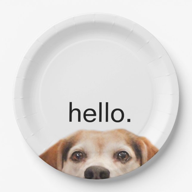 Plato De Papel Hello Cute Funny Beagle Dog Modern Trendy (Anverso)