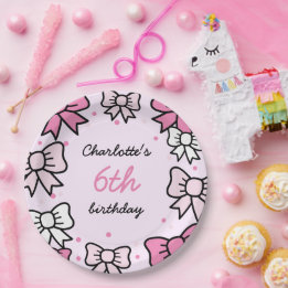 Plato De Papel Hello Cutie Cartoon Pink Bow Birthday Party