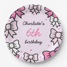Plato De Papel Hello Cutie Cartoon Pink Bow Birthday Party