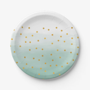 Plato De Papel Hello Gold Mint Confetti Ombre