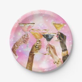Plato De Papel Hello Gorgeous Galentine's Day Glitter Pink