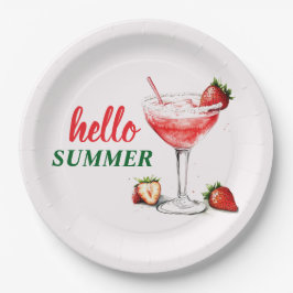 Plato De Papel Hello Summer | Strawberry Cocktail Paper Plate