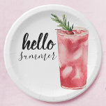 Plato De Papel Hello Summer Watercolor Red Cherry Coctail<br><div class="desc">Hello Summer Watercolor Red Cherry Coctail</div>