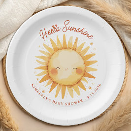 Plato De Papel Hello Sunshine Boho Gender Neutral Sun Baby Shower