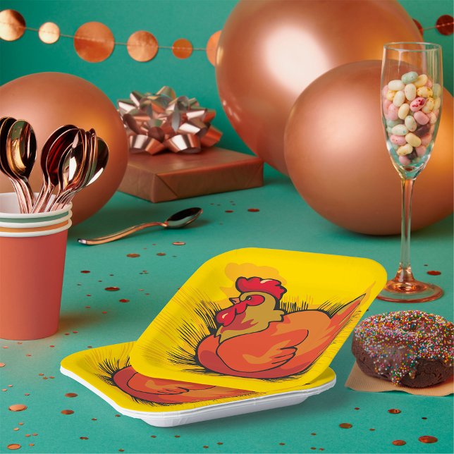 Plato De Papel Hen on Nest Bright Farmyard Chicken (Subido por el creador)