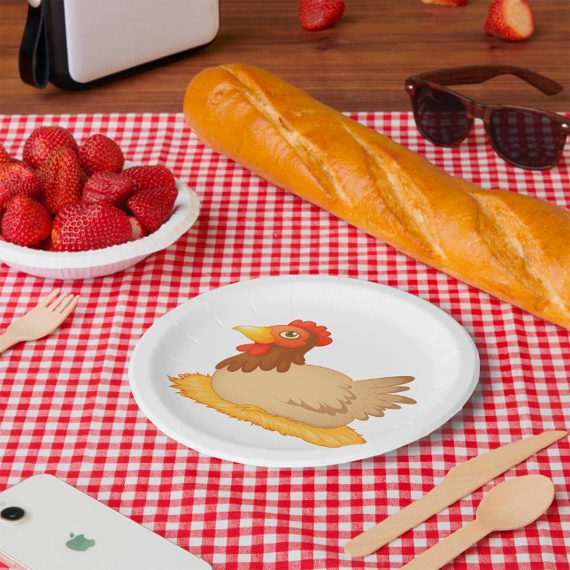 Plato De Papel Hen sentado en Nest Cute Farm Animal (Subido por el creador)