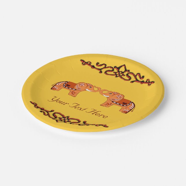 Plato De Papel Henna Elephant (Naranja/Rojo) (Angular)