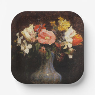 Plato De Papel Henri Fantin-Latour, Flores, Camelias, Tulipanes