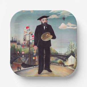 Plato De Papel Henri Rousseau - Autorretrato-Paisaje