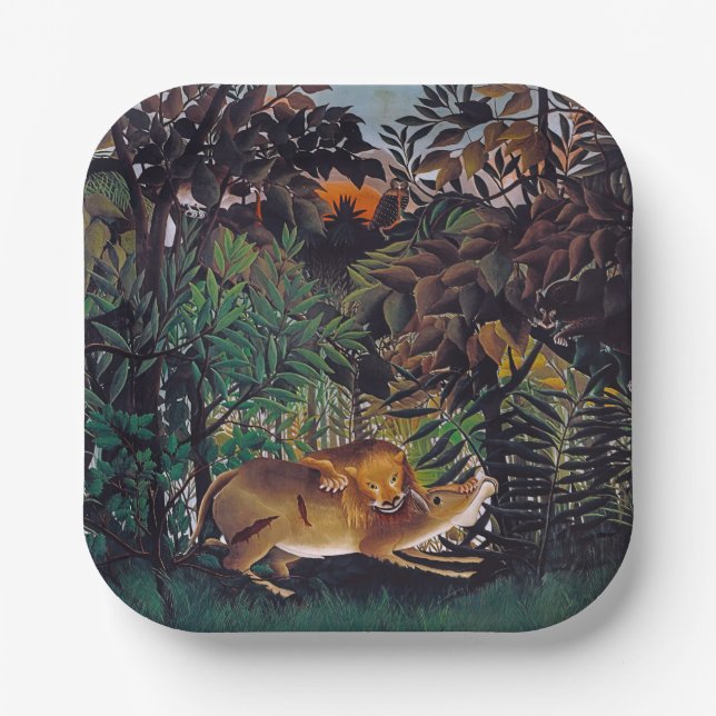 Plato De Papel Henri Rousseau - El león hambriento (Anverso)