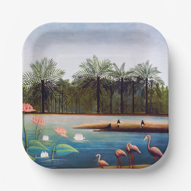 Plato De Papel Henri Rousseau - Los flamencos (Anverso)