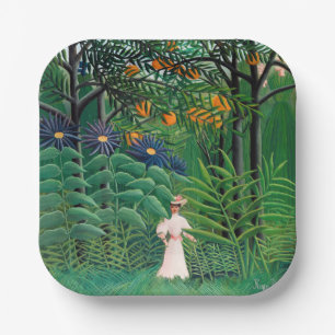 Plato De Papel Henri Rousseau - Mujer caminando en un bosque exót