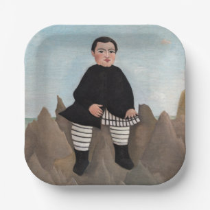 Plato De Papel Henri Rousseau - Niño sobre las rocas