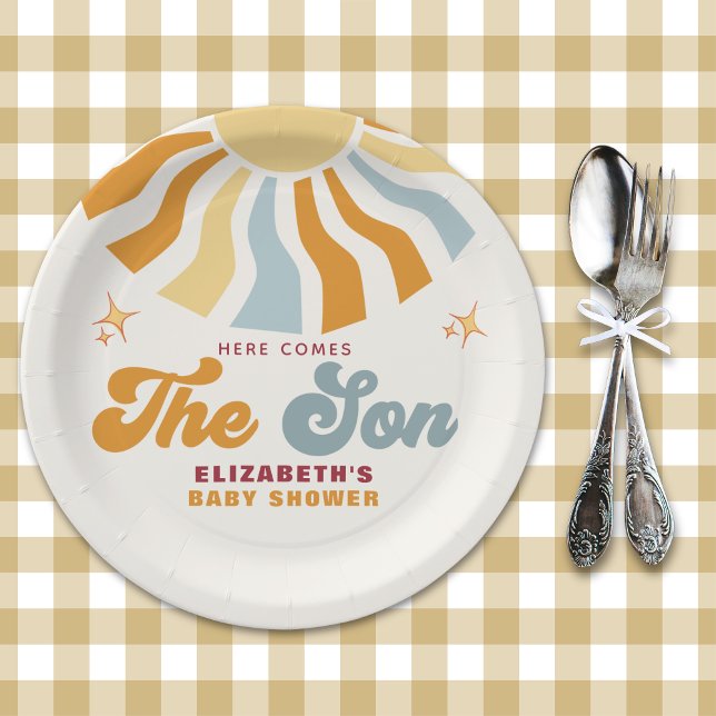 Plato De Papel Here come the son - Funny Retro Style  Baby Shower (Subido por el creador)