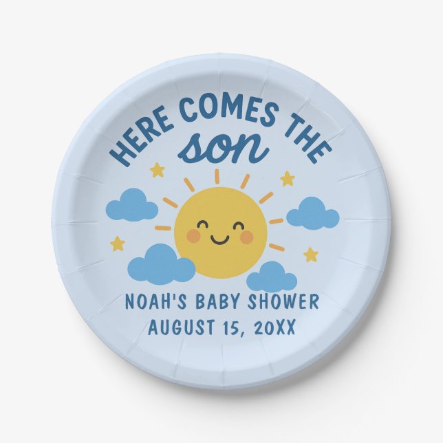 Plato De Papel Here Comes the Son Baby Shower - Sunshine  (Anverso)