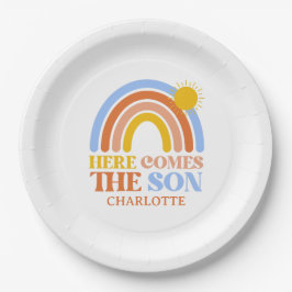 Plato De Papel Here Comes The Son Rainbow Boy Baby Shower