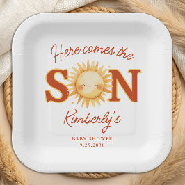 Plato De Papel Here Comes The Son Sunshine Boho Cute Baby Shower