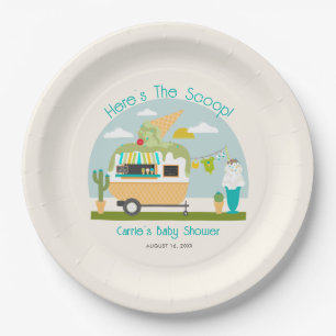 Plato De Papel Here's The Scoop Ice Cream Camper Boy Baby Shower