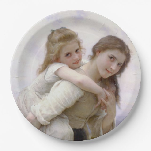 Plato De Papel Hermana mayor da una joven travesía en Piggyback (Anverso)