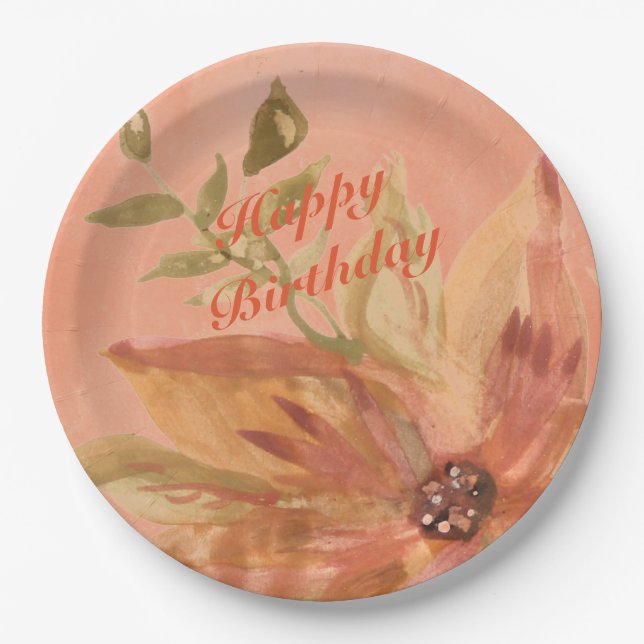 Plato De Papel Hermosa acuarela de coral (Anverso)