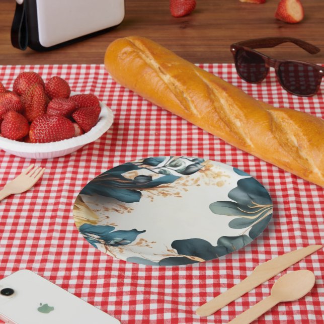 Plato De Papel Hermosa acuarela floral (Picnic)