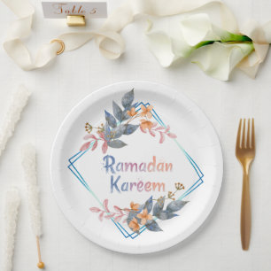 Plato De Papel Hermosa acuarela Floral Ramadan Kareem