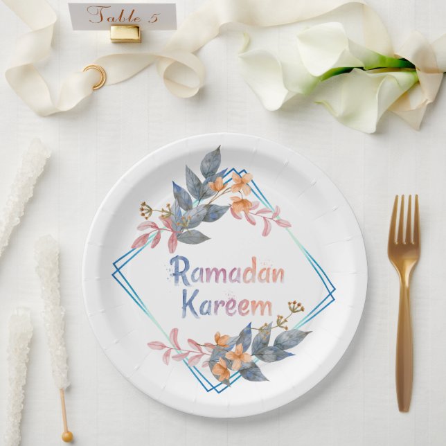 Plato De Papel Hermosa acuarela Floral Ramadan Kareem (Boda)