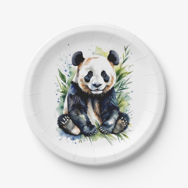 Plato De Papel Hermosa acuarela Panda Bear (Anverso)