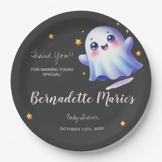 Plato De Papel Hermosa Baby Shower de Halloween (Anverso)
