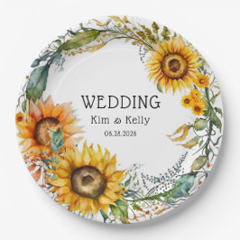 Plato De Papel Hermosa caída de Sunflowers Airy Wreath Boda