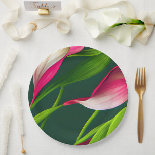 Plato De Papel Hermosa Calla Lilly Florals, rosa y verde