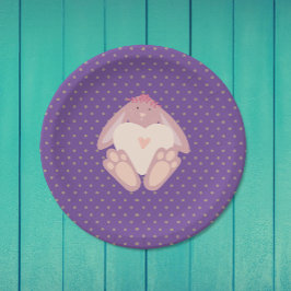 Plato De Papel Hermosa conejita con fiesta de cumpleaños cardíaca