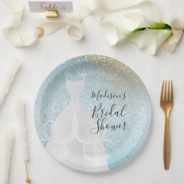 Plato De Papel Hermosa ducha de novia - Azul bebé (Boda)