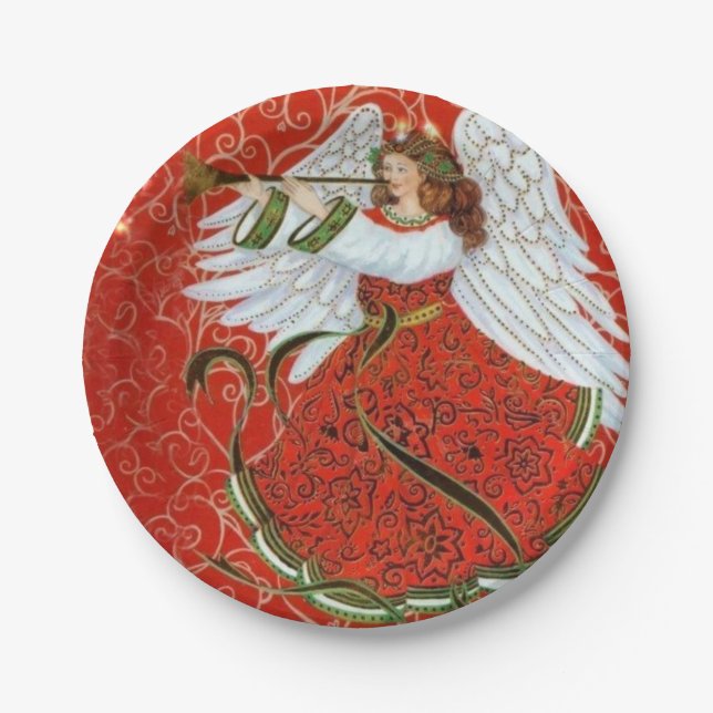 Plato De Papel Hermosa fiesta de feriado Angel Navidades (Anverso)