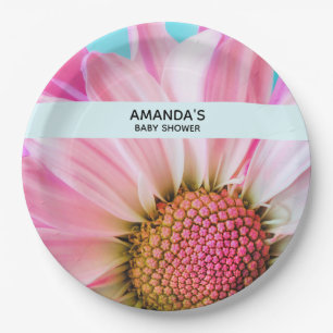 Plato De Papel Hermosa flor rosa cerca de Baby Shower