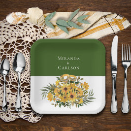 Plato De Papel Hermosa Floral con Boda Rings