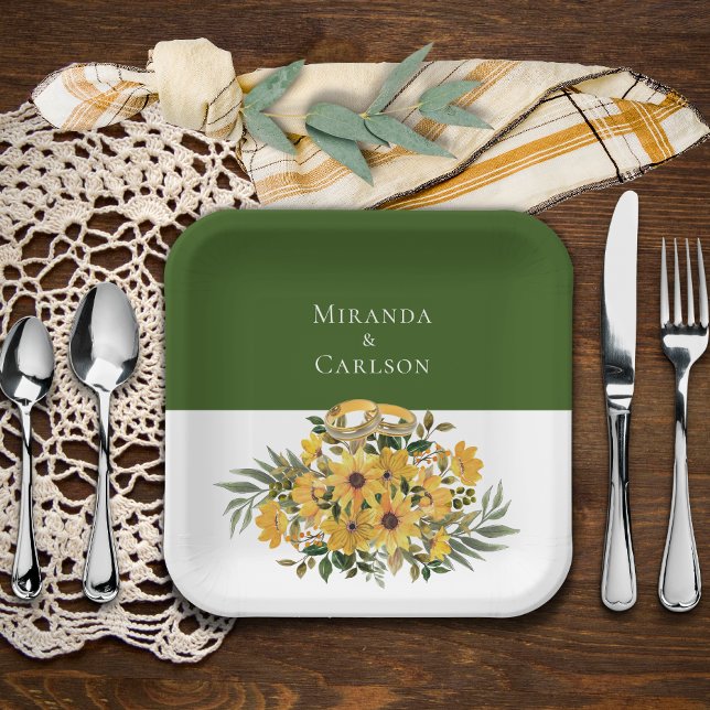 Plato De Papel Hermosa Floral con Boda Rings (Subido por el creador)