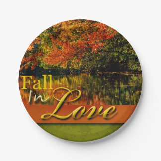 Plato De Papel Hermosa foto de otoño cae en amor Boda Rústico