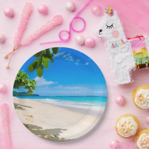 Plato De Papel Hermosa foto soleada de playa tropical