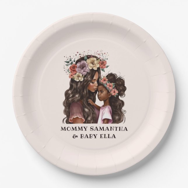 Plato De Papel Hermosa madre y hija negras (2) (Anverso)