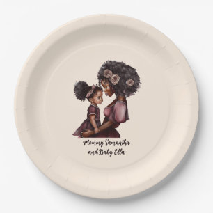 Plato De Papel Hermosa mamá y hija negras (28)