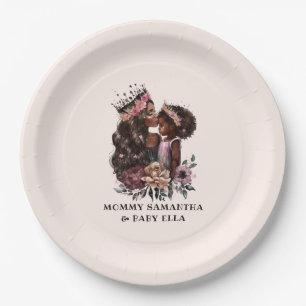 Plato De Papel Hermosa mamá y hija negras (3)
