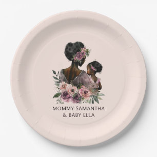 Plato De Papel Hermosa mamá y hija negras (8)