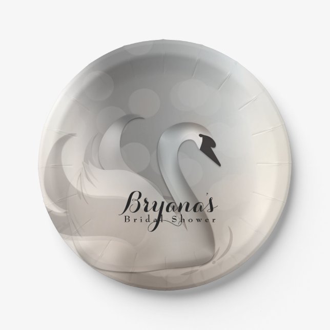 Plato De Papel Hermosa Moda de plata cisne Fiesta elegante (Anverso)