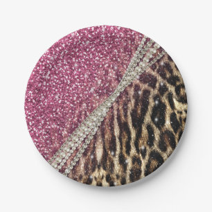 Plato De Papel Hermosa moda girly leopardo animal faux piel impre