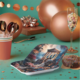 Plato De Papel Hermosa novia y novio de pie junto al mar