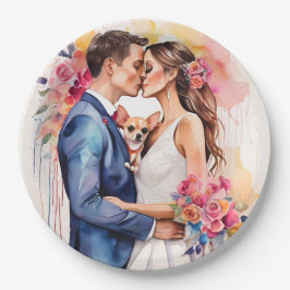 Plato De Papel Hermosa pareja de recién casados con divertida y l