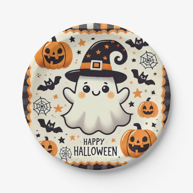 Plato De Papel Hermosa placa de fiesta de Halloween (Anverso)