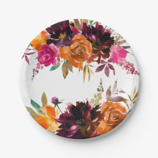 Plato De Papel Hermosa Placa de papel floral de color otoño