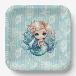 Plato De Papel Hermosa sirena de rubia blanca